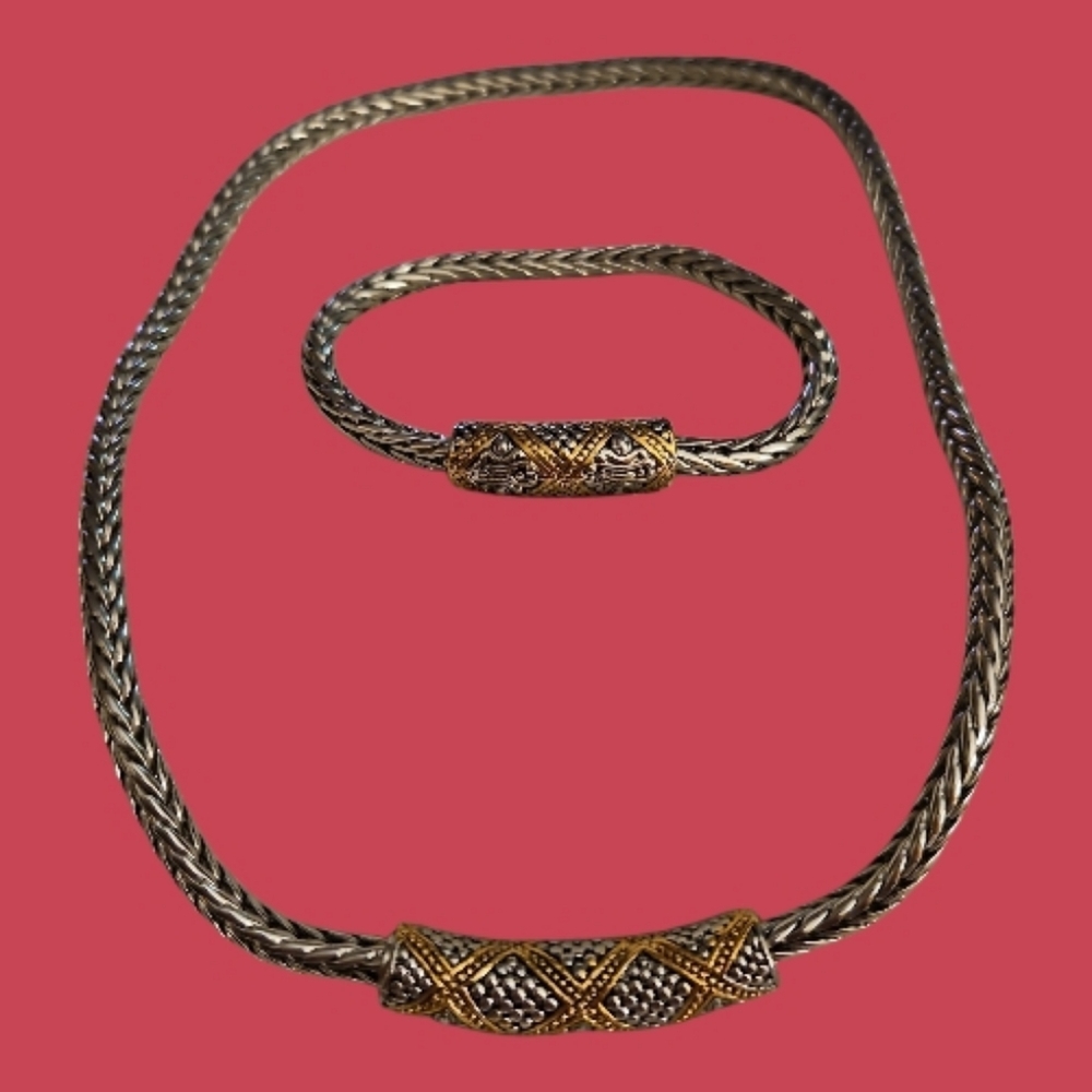 PREMIER DESIGNS Two-tone Foxtail Chain Criss Cross Bracelet and Necklace Set